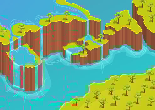 Isometric mountain with waterfall vector
