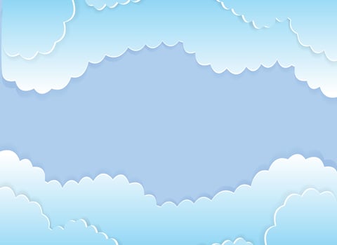 Vector illustration of beautiful cartoon style paper cut clouds on blue sky background
