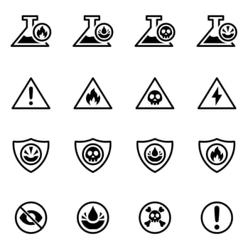 set of warning icons vector. warning and danger sign vector, flammable, poison, warning, danger, toxic, explosive and corrosive vector
