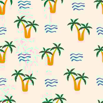 Summer seamless pattern with palms and waves vector