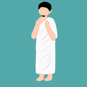 men wearing ihram clothes are praying vector