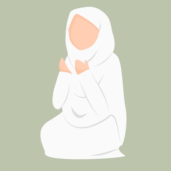women wearing ihram clothes are praying vector