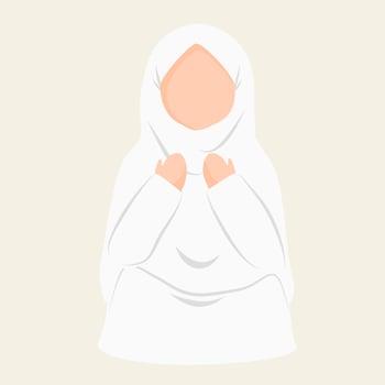 women wearing ihram clothes are praying vector