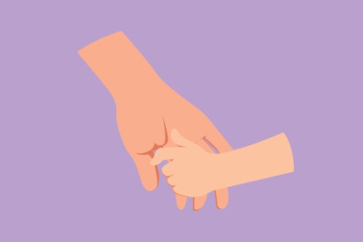 Character flat drawing of mother giving hand to her child. Adorable babies hands holding mom finger. Parenting mother care with love. Parental concept. Happy mother. Cartoon design vector illustration