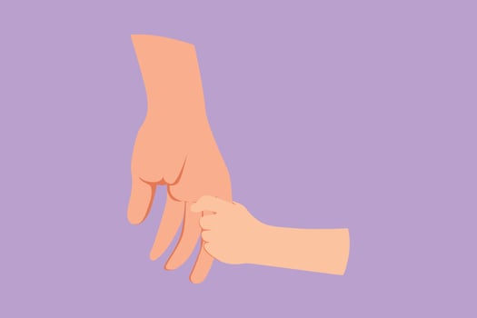 Cartoon flat style drawing happy parent holding child hand. Childhood with family. Boy have bonding with his father. Hero father and family pride. Dad with newborn. Graphic design vector illustration