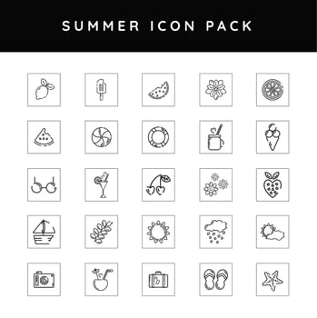 Line art set of summer icon in flat style. vector