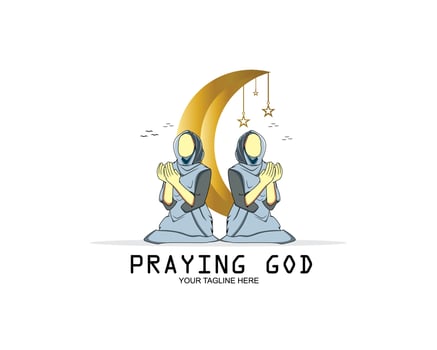 Muslim woman praying. Ramadan Kareem vector