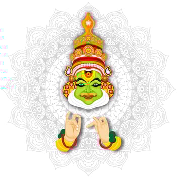 Illustration of Kathakali Dancer on white mandala pattern background. vector