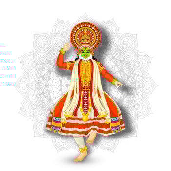 Illustration of Kathakali Dancer performing on white mandala pattern background. vector