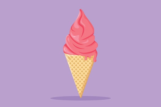 Graphic flat design drawing fresh delicious ice cream cone restaurant logo emblem. Dessert sweet icecream cafe shop logotype template icon for food delivery service. Cartoon style vector illustration