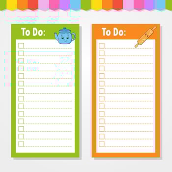 To do list for kids. Empty template. The rectangular shape. Isolated color vector illustration. Funny character. cartoon style. For the diary, notebook, bookmark.