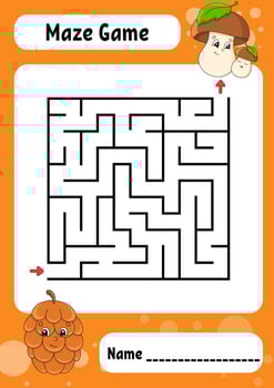 Square maze. Game for kids. Funny labyrinth. Education developing worksheet. Activity page. Puzzle for children. cartoon style. Riddle for preschool. Logical conundrum. Vector illustration.