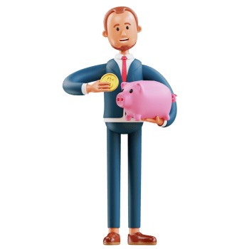 Business man saves by carrying a piggybank png