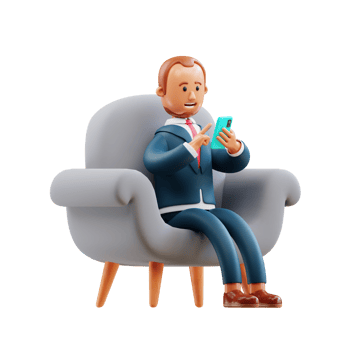 business man sitting on sofa and using smartphone png