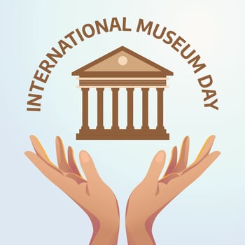 international museum day design template for celebration. international museum day vector design. museum vector design. internation design. musem building vector design with hand.