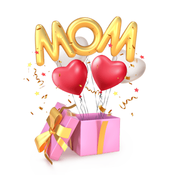 3D Rendering Open Gift With Heart Balloons And Mom Word Isolated On Transparent Background png