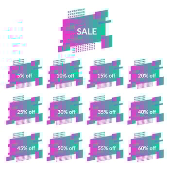 Set of sale banners on the modern gradient shape. Geometric trendy banners with discounts of five to sixty percent vector