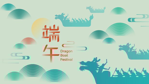 Dragon Boat Festival with dragon boat silhouette and waves for graphic design. Vector illustration.