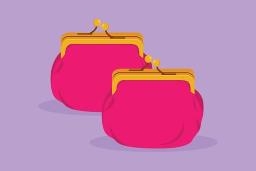 Character flat drawing stylized women wallet icon template label logo sticker symbol. Coin Purse. Coin wallet. Wallet for change. Cash wallet. Lady things element. Cartoon design vector illustration