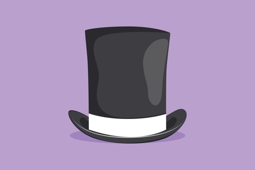Character flat drawing of stylized black big gentleman hat cylinder with ribbon. Vintage top hat template. Old fashioned clothes. Elegant magic hat. Gentleman style. Cartoon design vector illustration