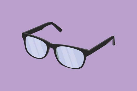 Cartoon flat style drawing of eyeglasses logo. Modern fashionable spectacles. Fashion reading glasses. Clean glasses for optical shop logotype icon template concept. Graphic design vector illustration