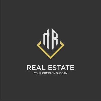 NR initial monogram logo for real estate with polygon style vector