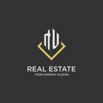 NV initial monogram logo for real estate with polygon style vector