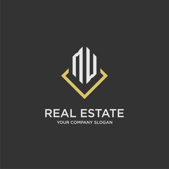 MW initial monogram logo for real estate with polygon style vector