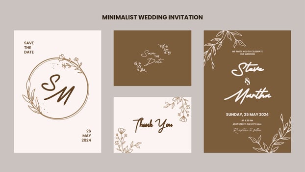 A set of Minimalist wedding invitation template with hand drawn flowers and leaves decoration vector