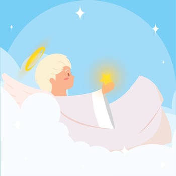Isolated cute angel cartoon character on clouds Vector illustration