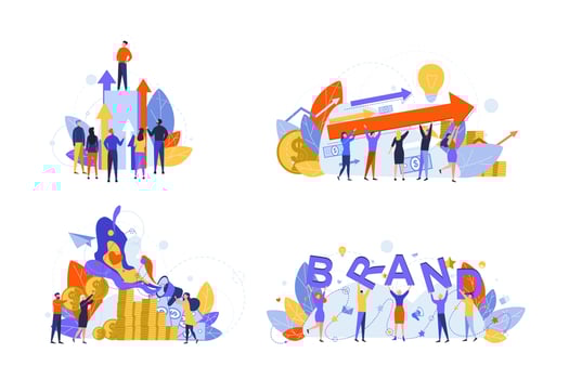 Brand development, startup, marketing, profit, business set concept vector