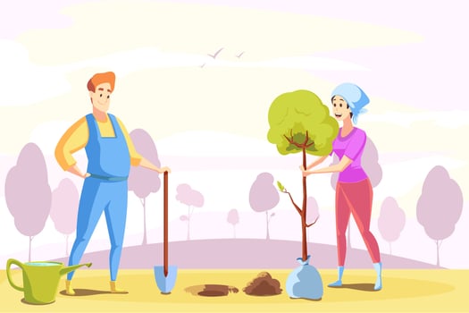 Couple, agriculture, gardening, planting, nature concept vector