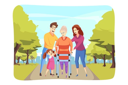 Care, family, support, health walking concept vector