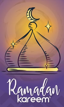 Sketch of an arab mosque roof Colored Ramadan Kareem Vector illustration
