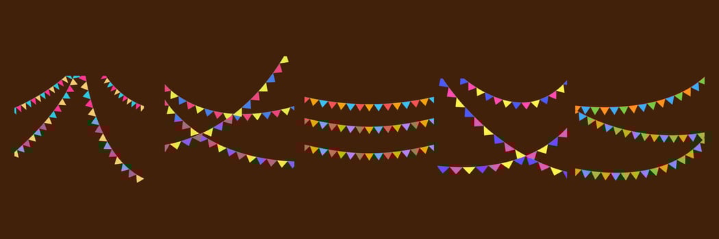 Colorful party flags vector set. Birtday, celebration, holiday, halloween, Thanksgiving and christmas and new year bunting and garlands.