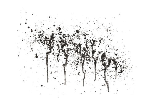 Splatter of black paint with streaks isolated on a transparent png background. Stock photo