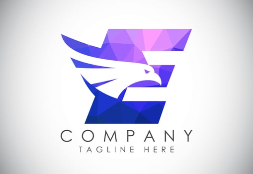 English alphabet E with Eagle head negative space symbol. Creative Eagle head vector design template