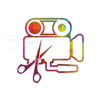 Media camera and Scissors icon video camera vector movie camera illustration.