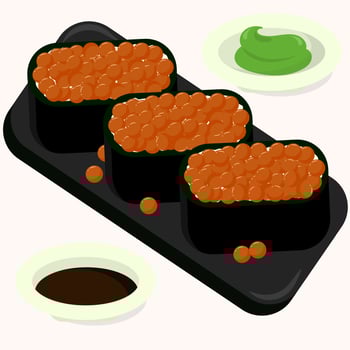 Flat vector design illustration of Japanese egg fish gunkan sushi. Isolated asian food