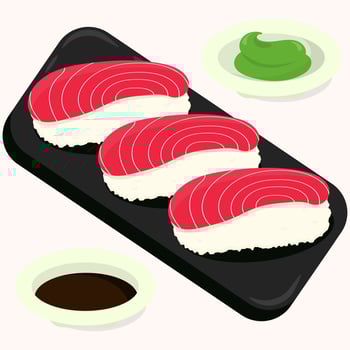 Flat vector design illustration of Japanese tuna nigiri sushi. Isolated asian food