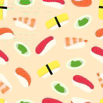 Seamless pattern of nigiri sushi and wasabi flat design illustration vector