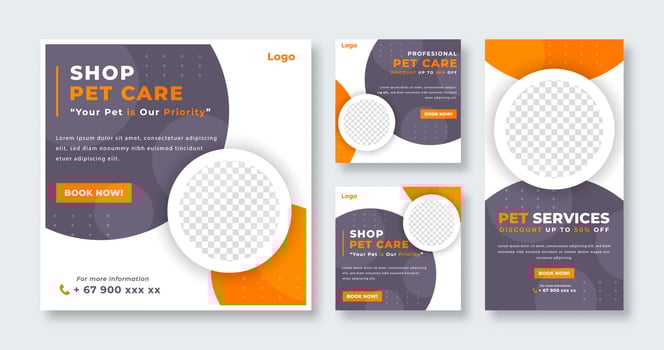 Pet Care or Pet Shop Social Media Post for Online Marketing Promotion Banner, Story and Web Internet Ads Flyer vector