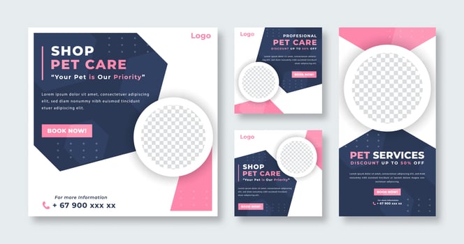 Pet Care or Pet Shop Social Media Post for Online Marketing Promotion Banner, Story and Web Internet Ads Flyer vector