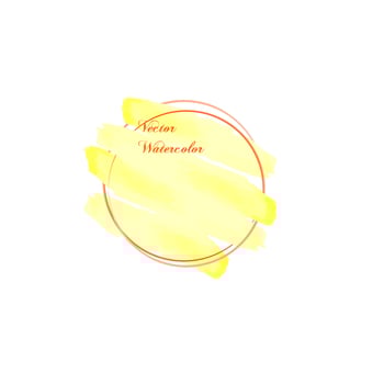 Round frame with yellow watercolor brush strokes vector