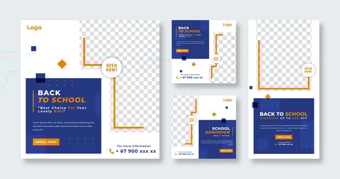 Back to School Admission or Education Social Media Post for Online Marketing Promotion Banner, Story and Web Internet Ads Flyer vector