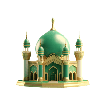 Green and gold Mosque 3D Illustration. png