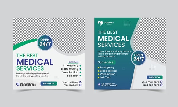 Medical social media post design for business promotion hospital banner template vector