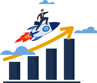 business growth. investment profit. increase growing. businessman on rocket png
