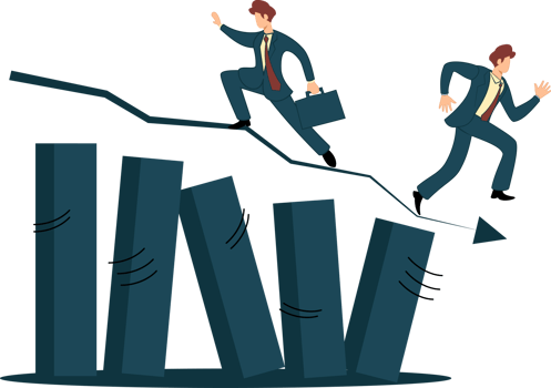 financial crisis. illustration businessman facing a financial crisis. businessman over business graph png