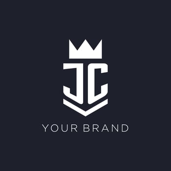 JC logo with shield and crown, initial monogram logo design vector
